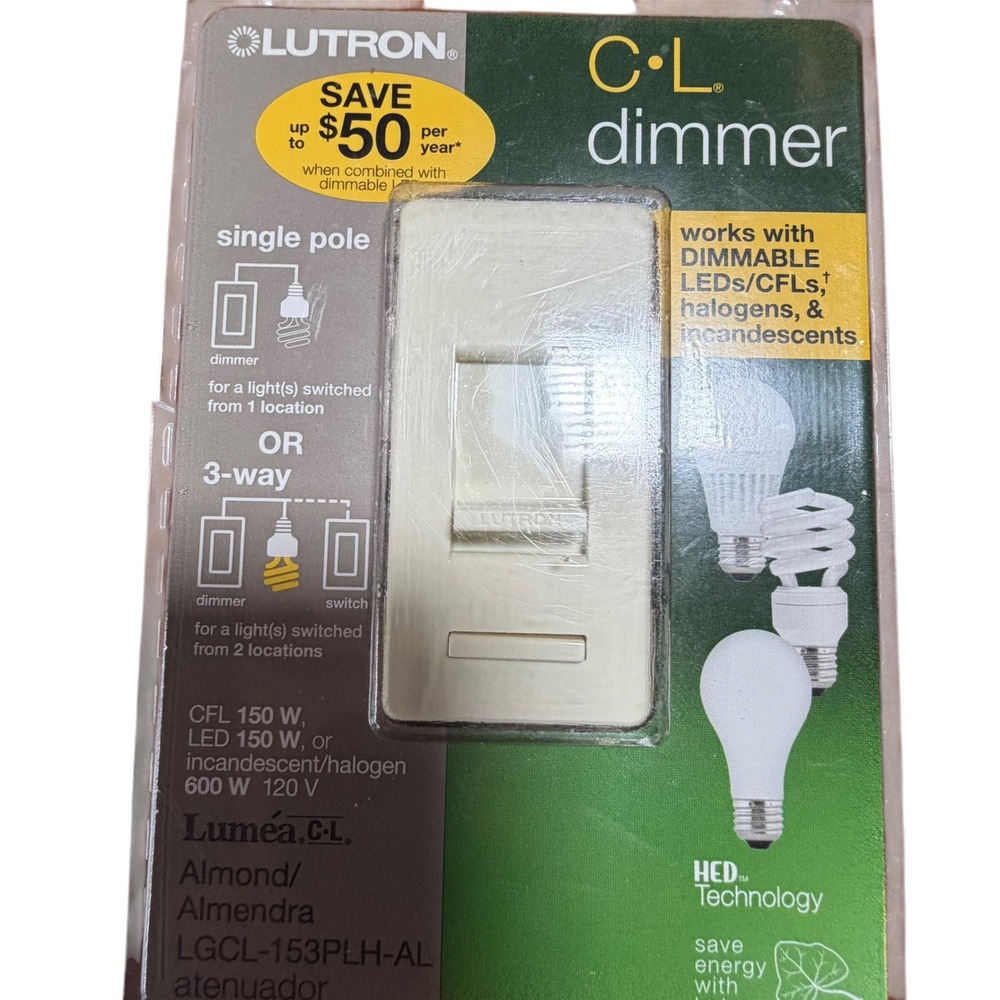 Lutron Lumea CL Dimmer Switch Almond LGCL-153PLH-AL 3-Way LED CFL